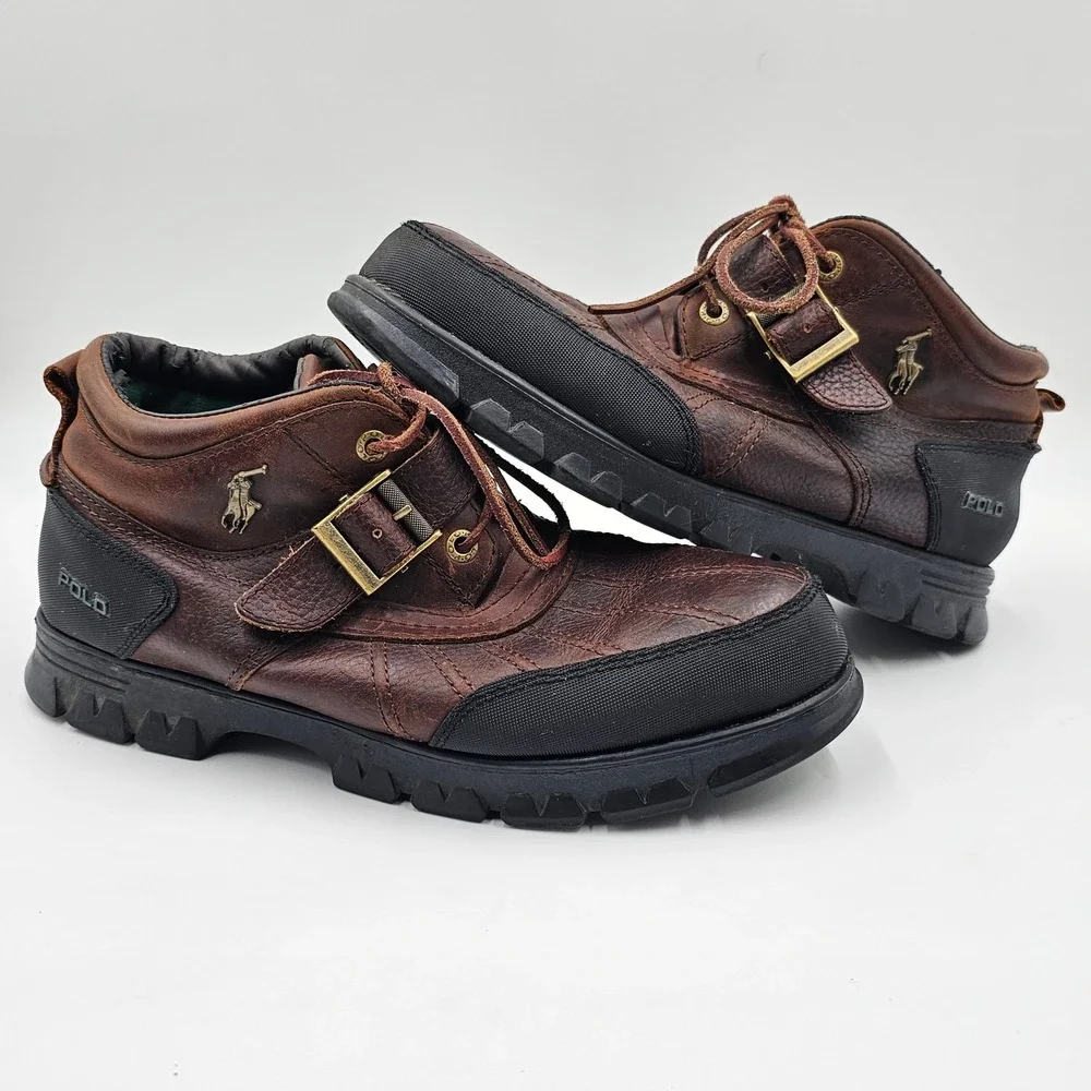 Polo Ralph Lauren Dover III Mens Brown Leather Duck‎ Boots Buckle Strap 13D